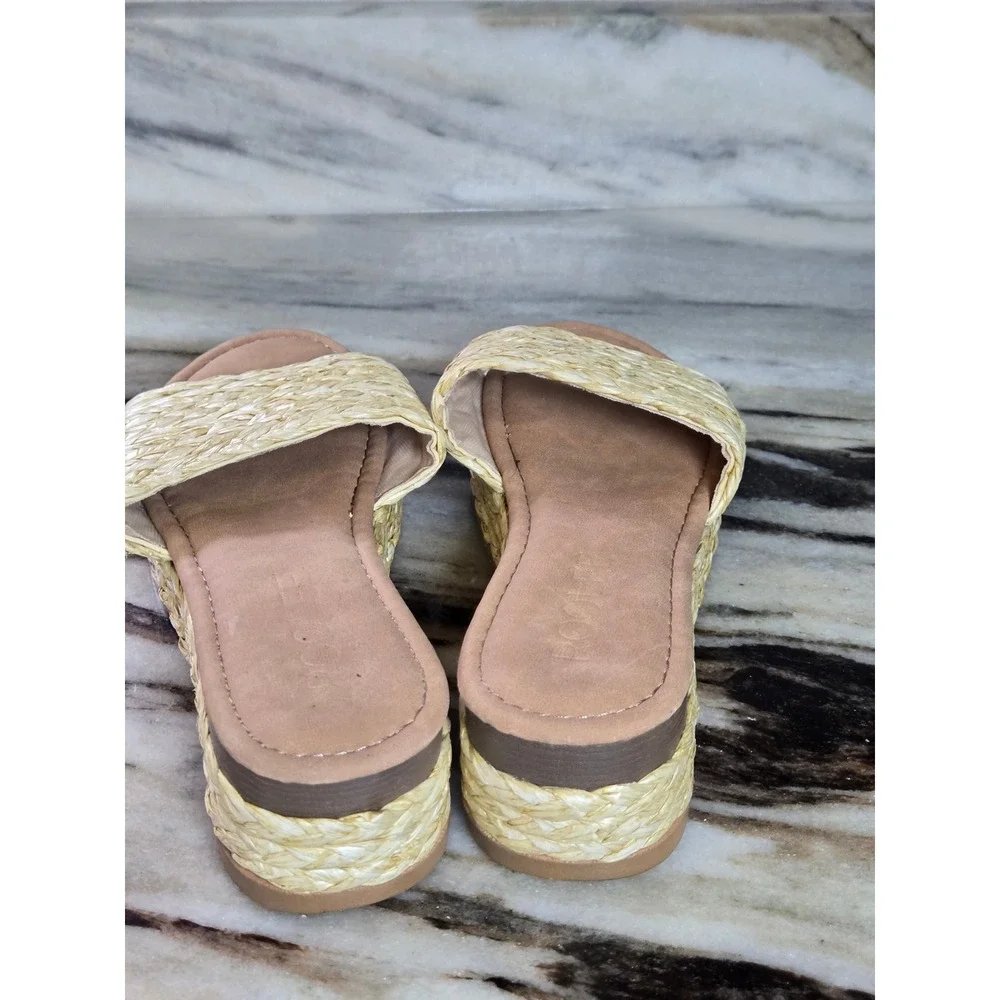 Roolee Woven Straw‎ Platform Slide Sandals Natural Tan Braided Raffia Size 7.5